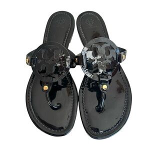 Tory Burch Miller Patent Black Sandals Thong Slides